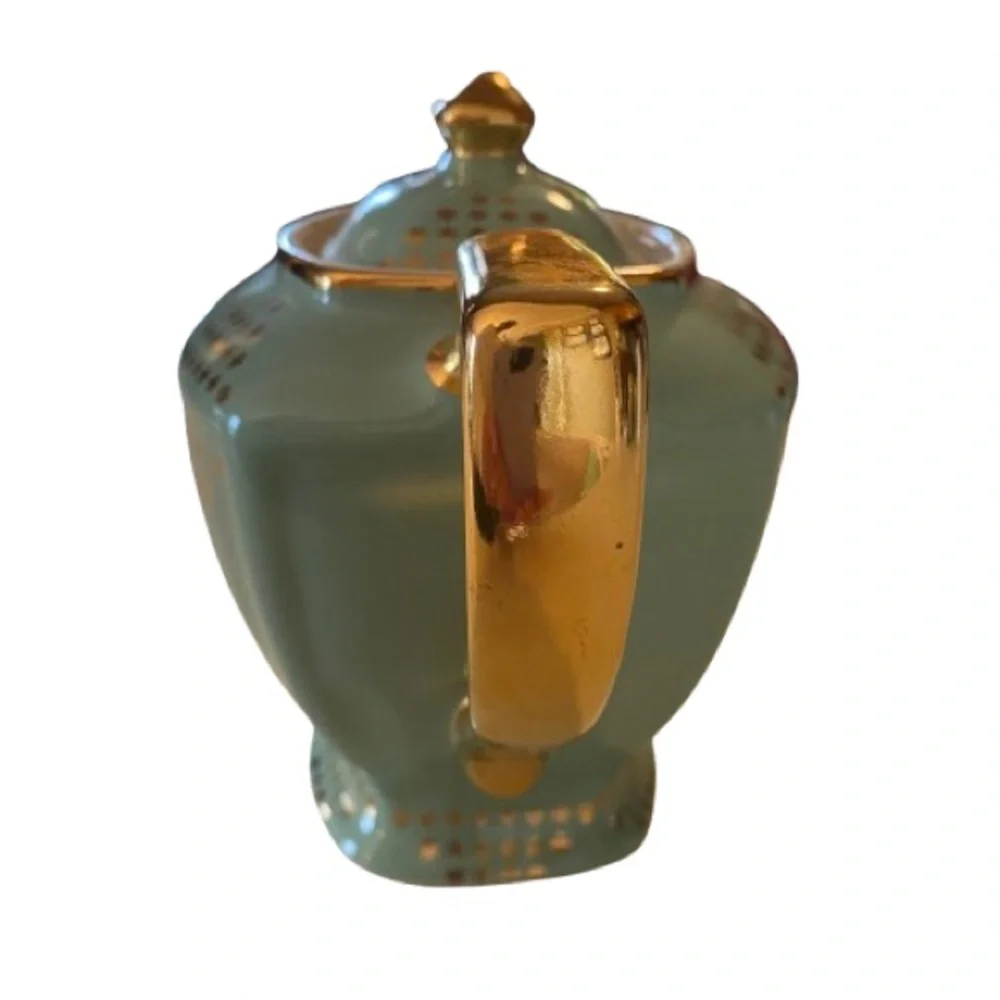 Vintage Hall Mint Green & Gold Atomic Teapot MCM 1950’s Hollywood Regency EUC